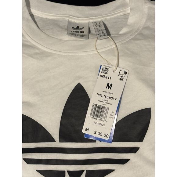 ADIDAS Women's Medium Trefoil Logo WHITE Classic Short Sleeve Tee Shirt NWT - Picture 3 of 3